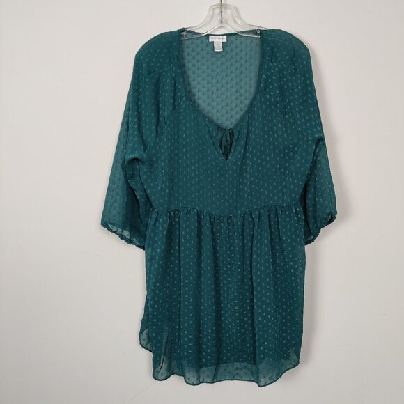 Motherhood Maternity Women's Swiss Polka Dot Tunic Top in Green Size XL Sheer - Picture 1 of 9